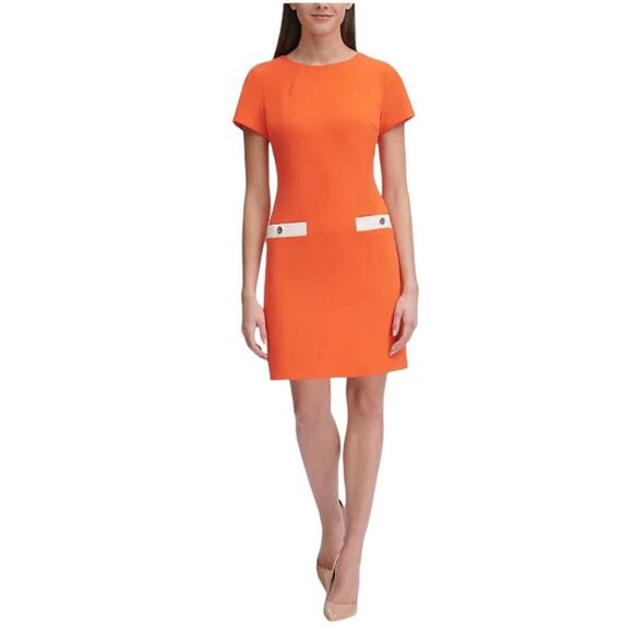 Tommy Hilfiger Womens Faux Pocket Shift Dress Sleeveless  Orange Size‎ 12 - Picture 1 of 9
